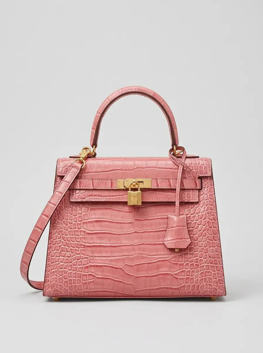 Kelly Lock Top Handle Bag – Rose Croc