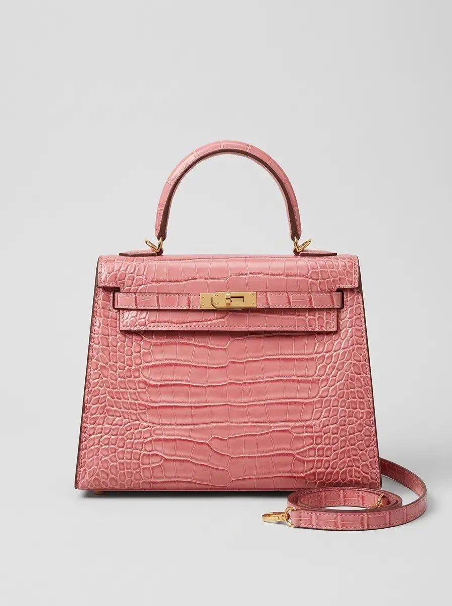 Kelly Lock Top Handle Bag – Rose Croc