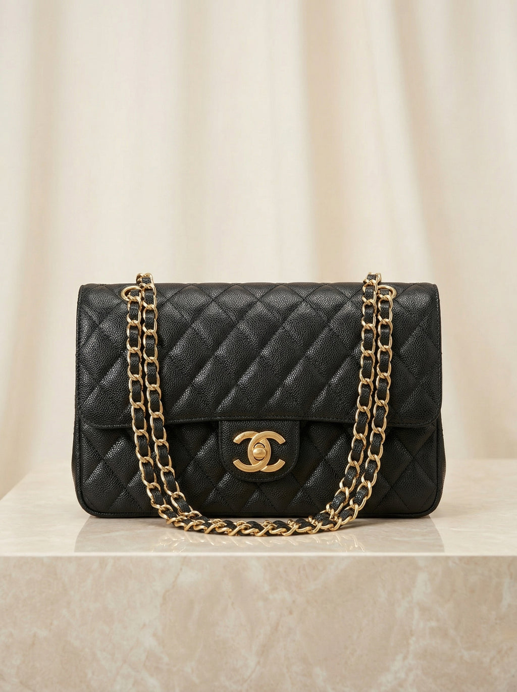 Classic Quilted Flap Bag – Black