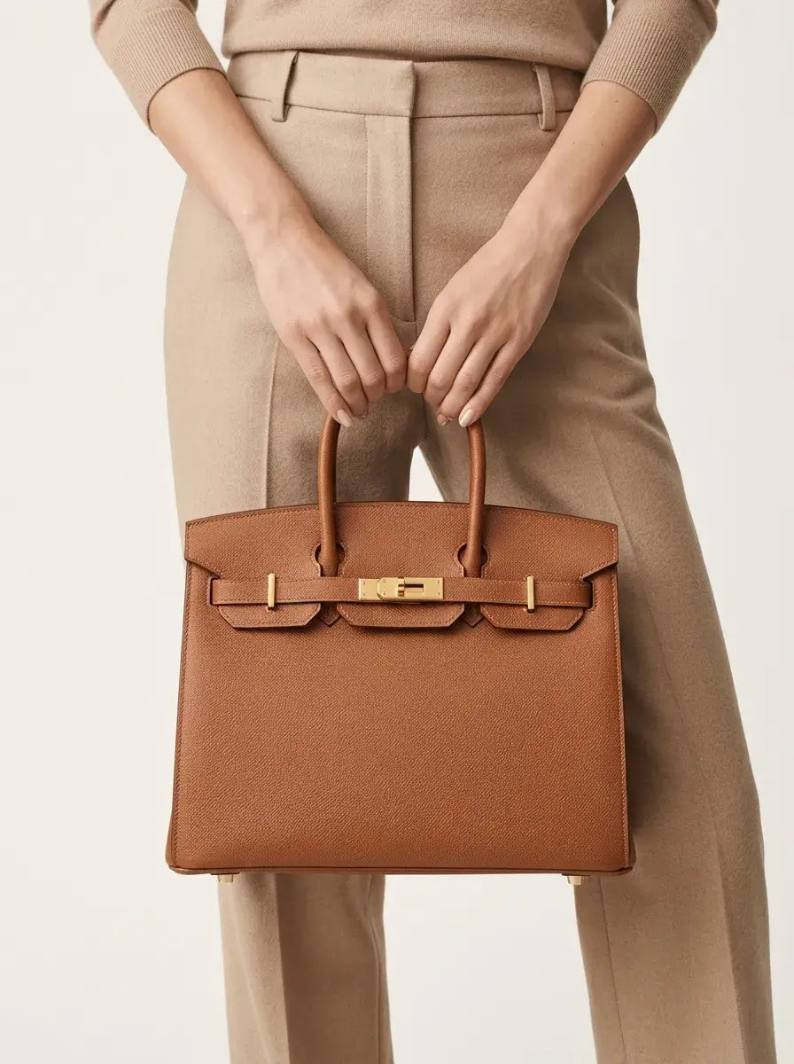 Birkin Lock Tote Bag – Gold Brown