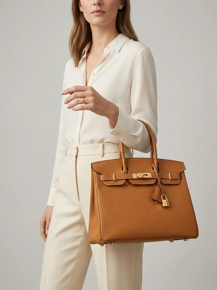 Birkin Lock Tote Bag – Gold Brown