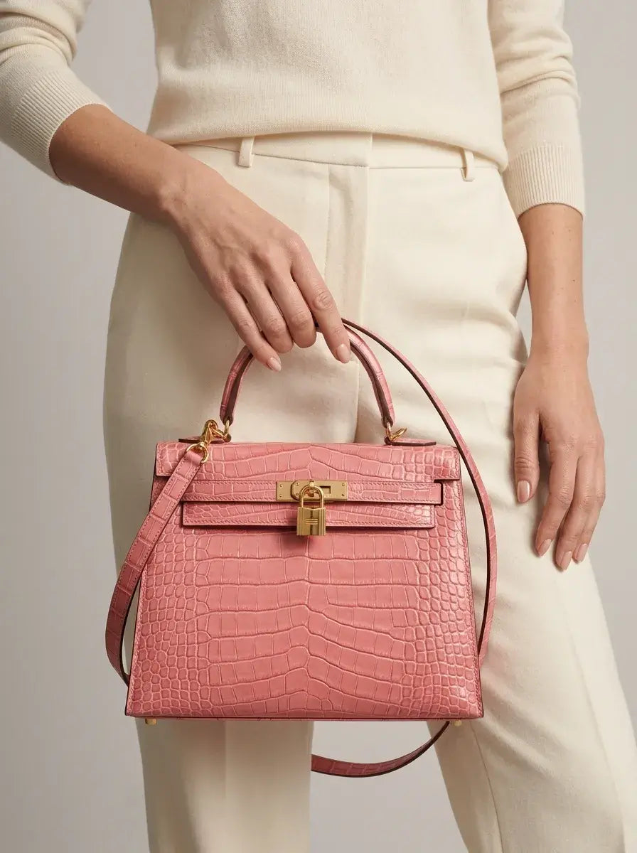 Kelly Lock Top Handle Bag – Rose Croc