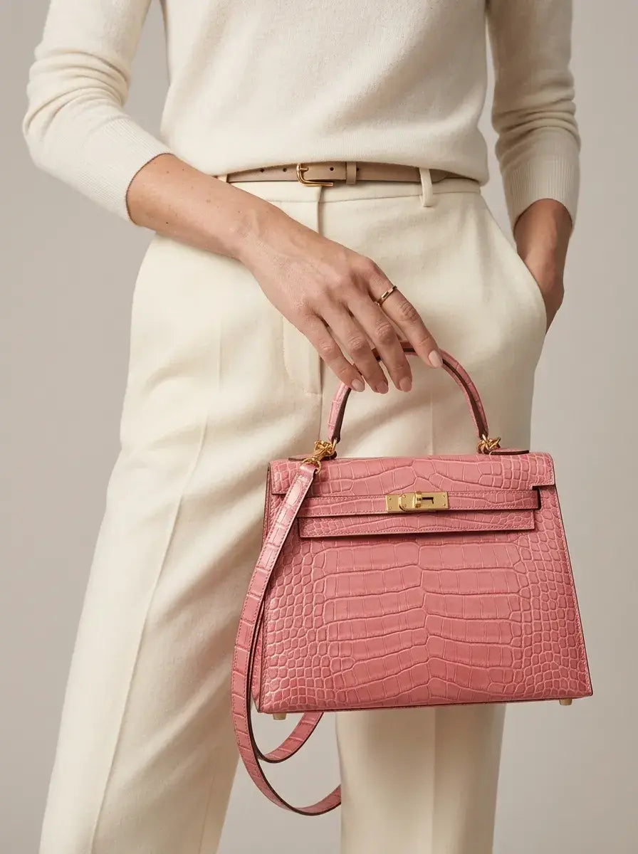 Kelly Lock Top Handle Bag – Rose Croc