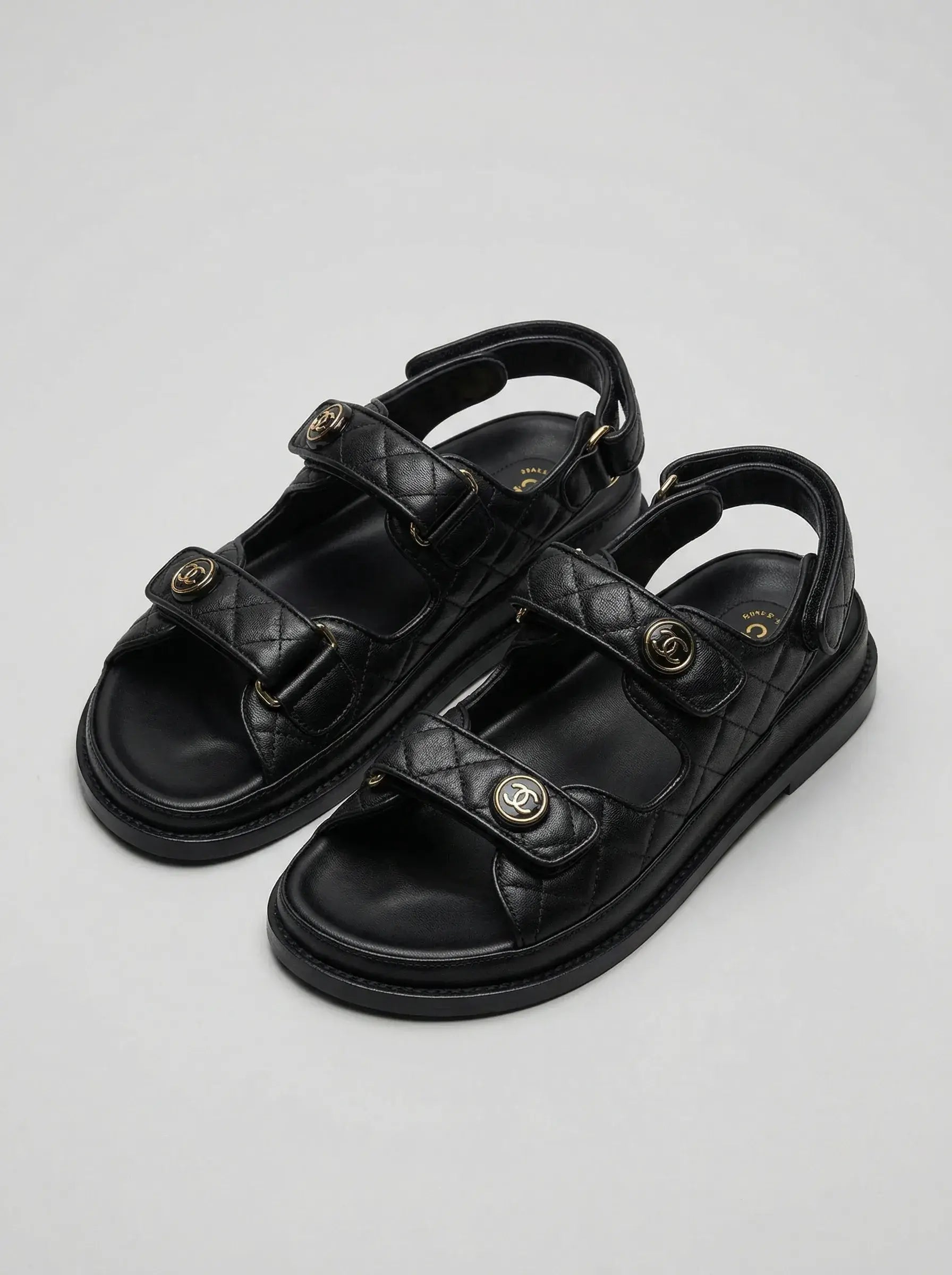 Double Quilted Strap Sandals – Black