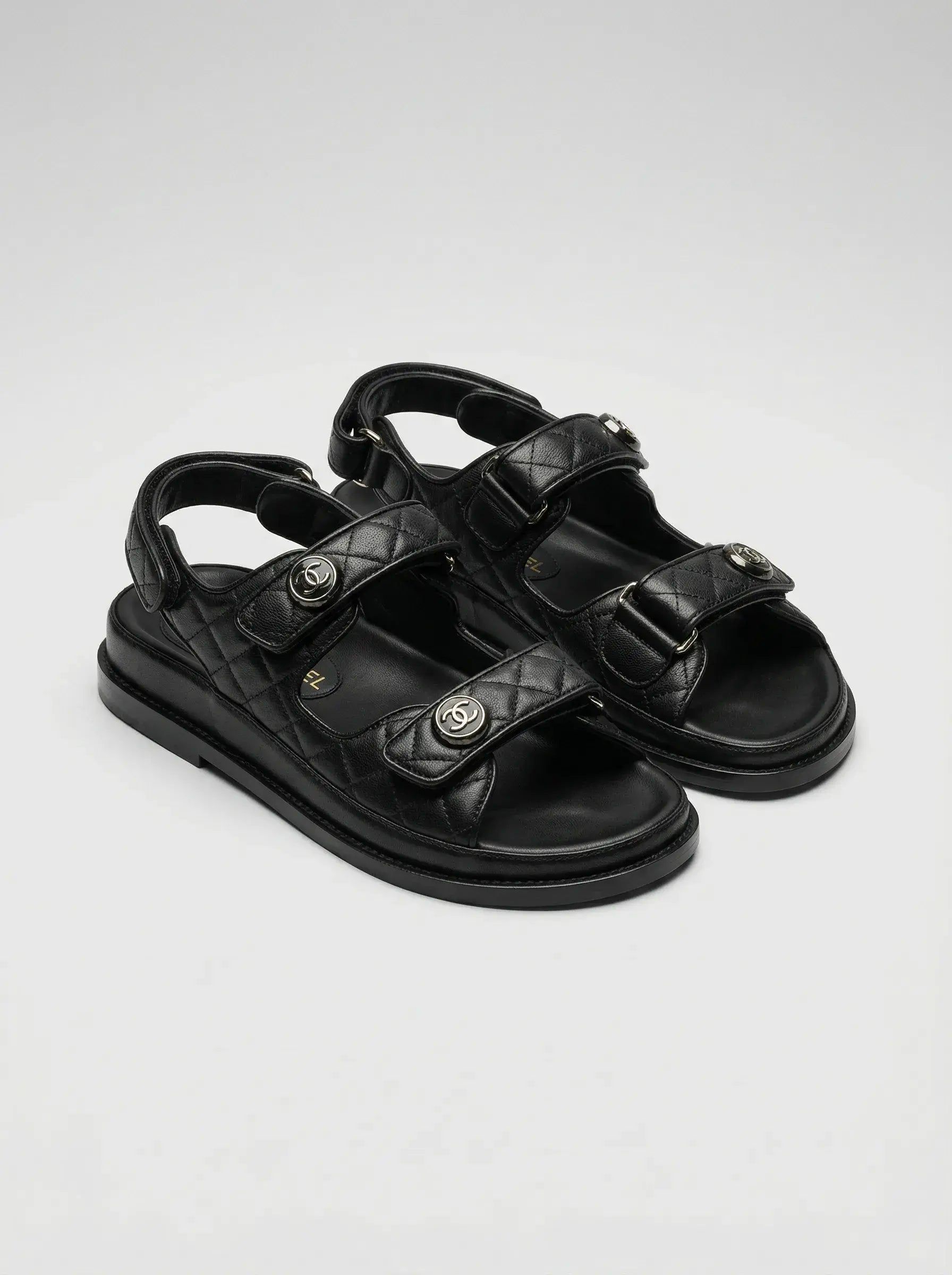 Double Quilted Strap Sandals – Black