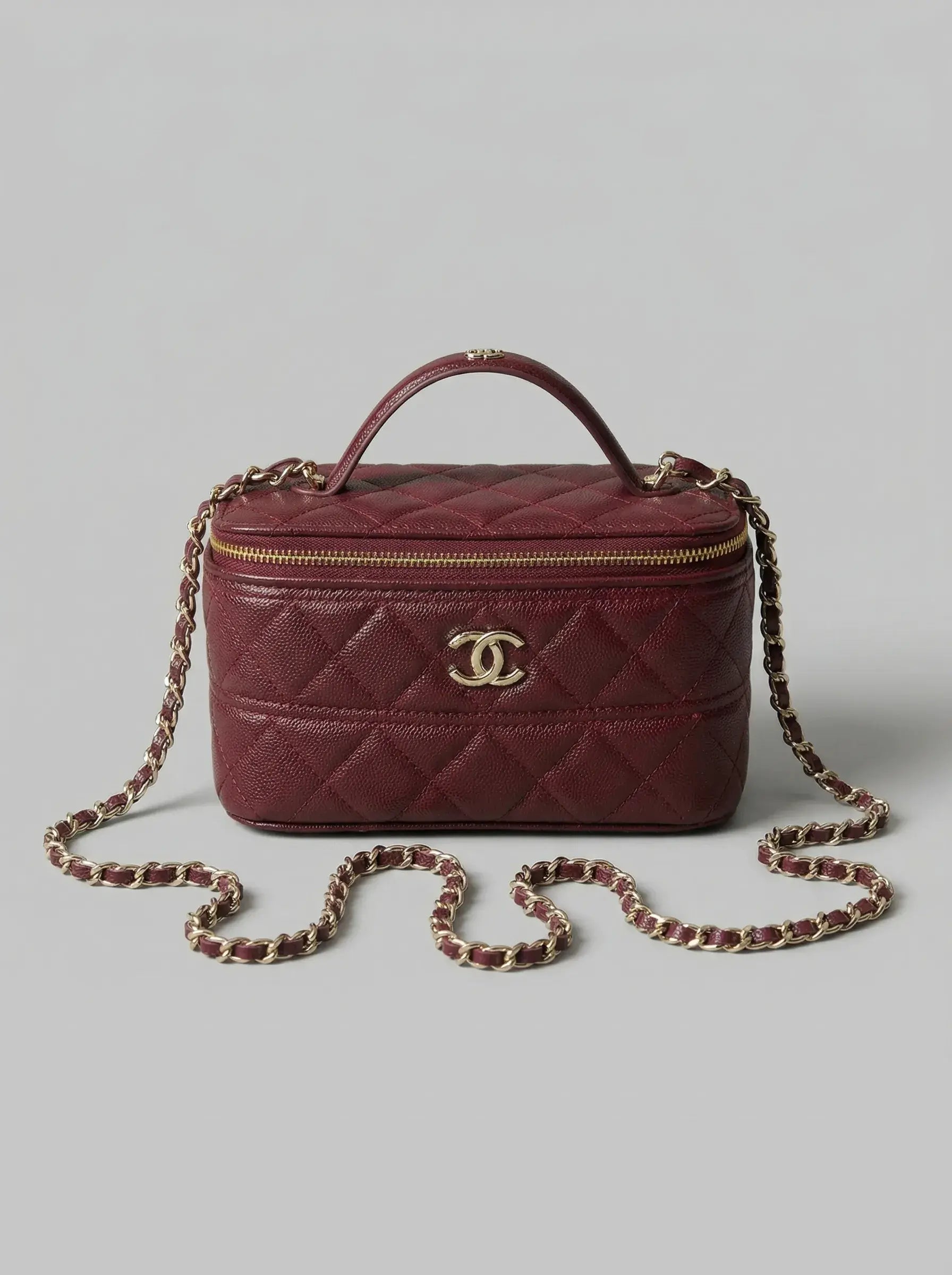 Vanity Chain Top Handle Bag – Burgundy