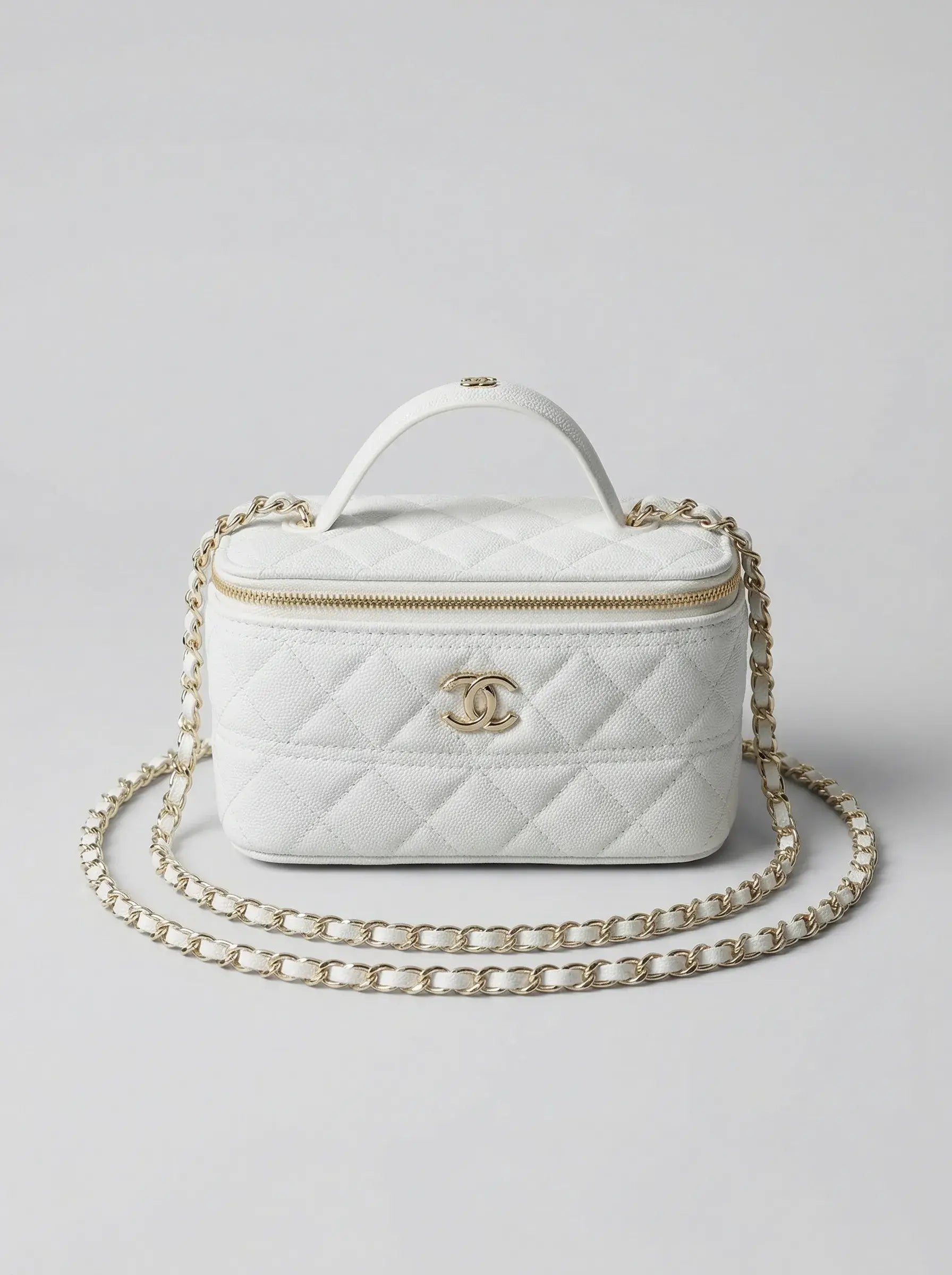 Vanity Chain Top Handle Bag – White