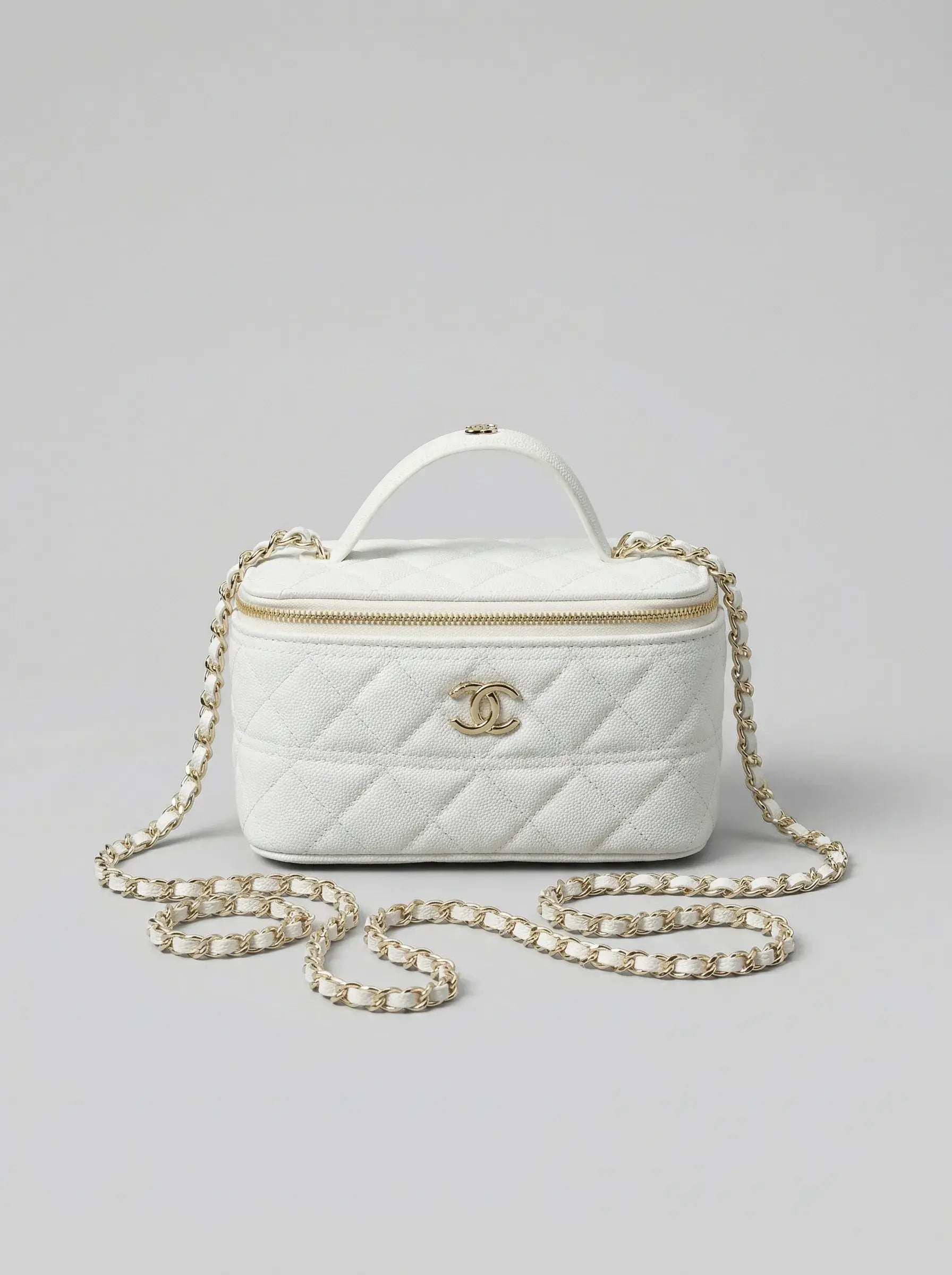 Vanity Chain Top Handle Bag – White