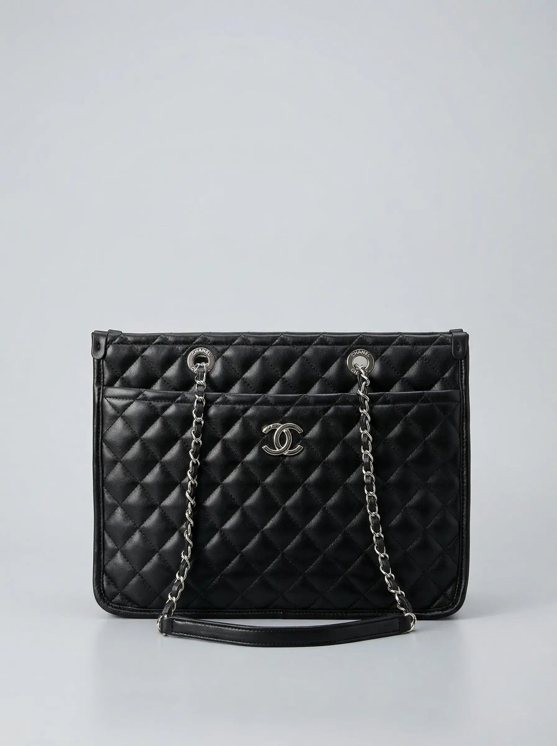 Quilted Chain Shopper Bag – Black