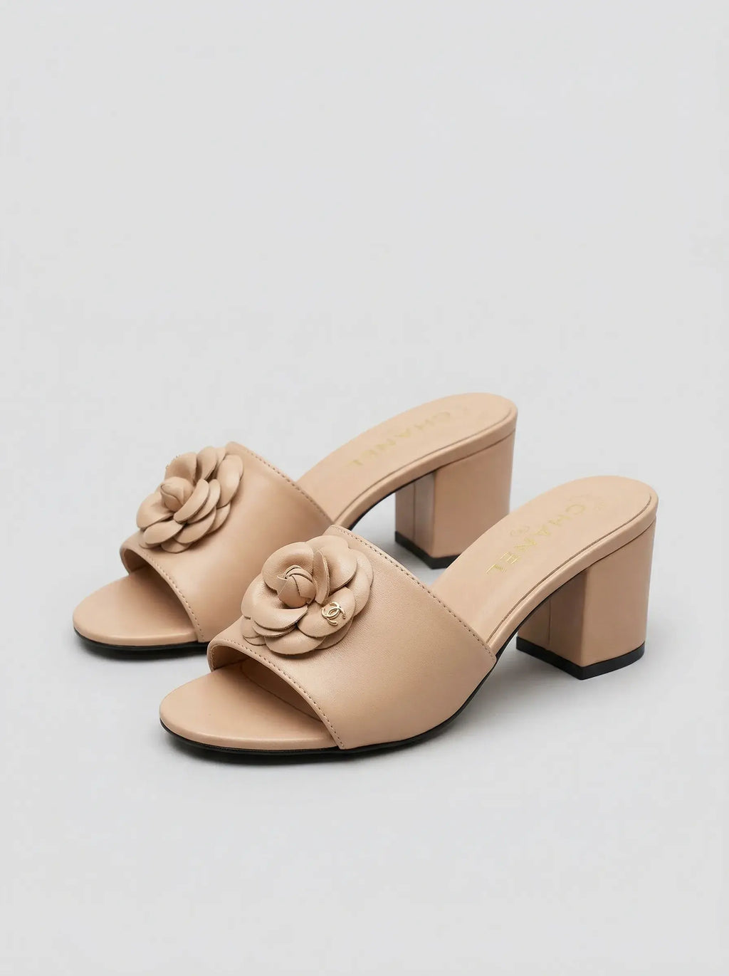 Camellia Heel Mule Sandals – Beige