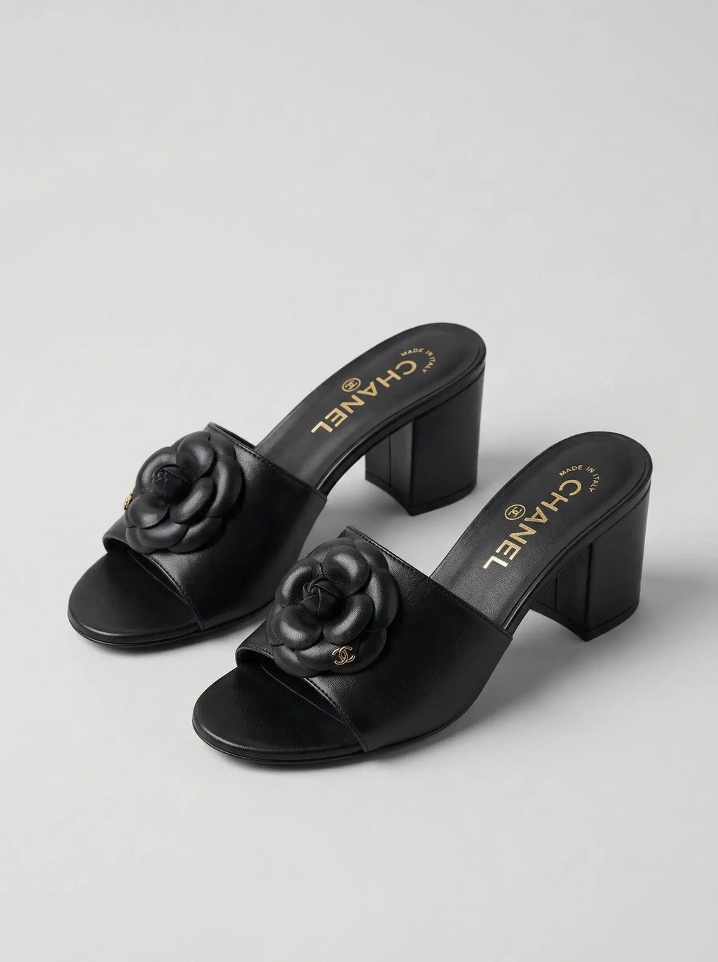 Camellia Heel Mule Sandals – Black