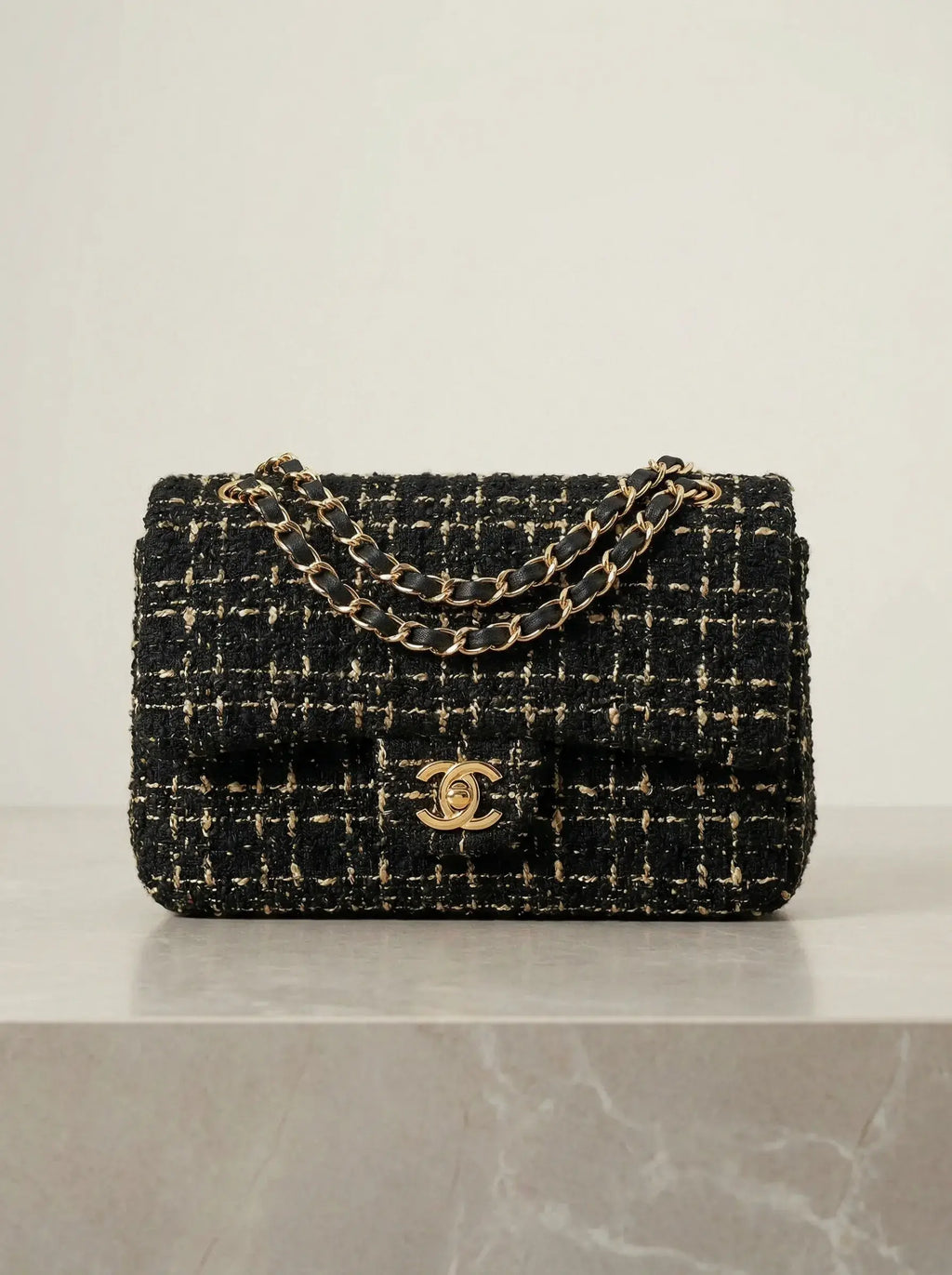 Classic Tweed Flap Bag – Black