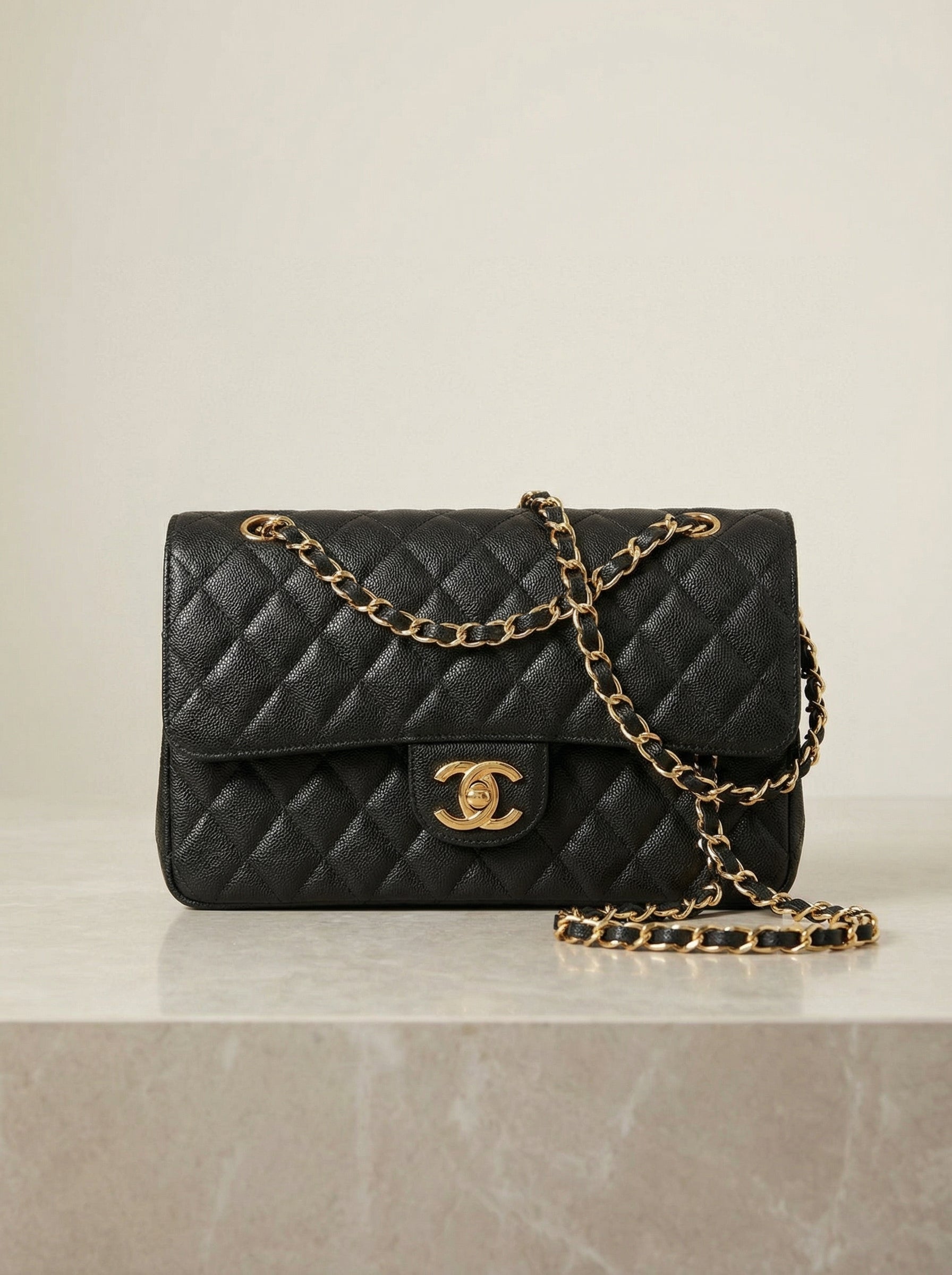 Classic Quilted Flap Bag – Black