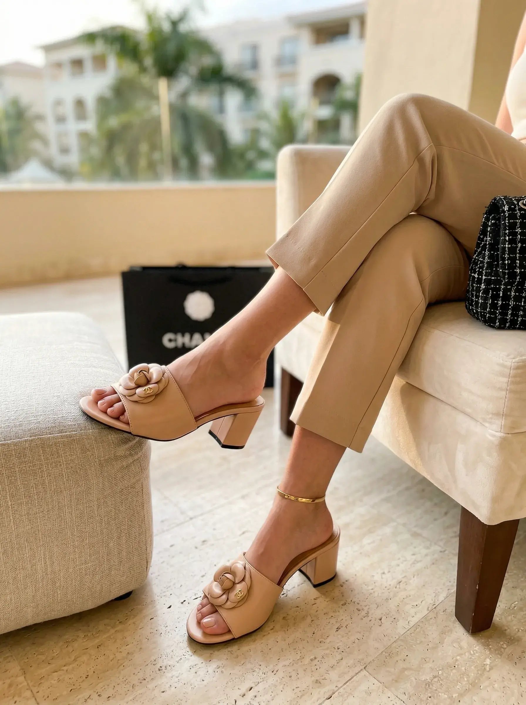 Camellia Heel Mule Sandals – Beige